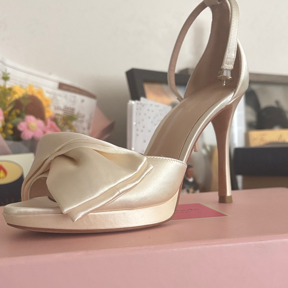 Kate Spade Cream Satin Heels with Bow